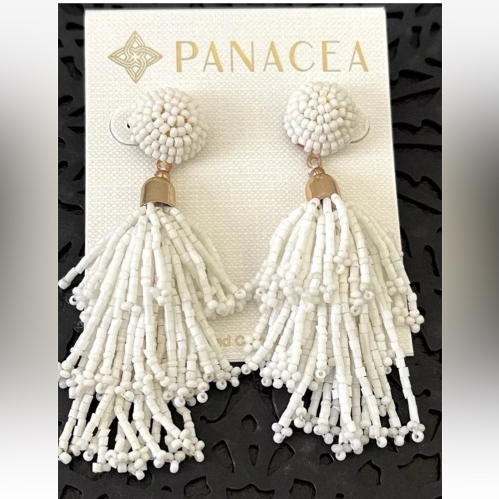 Panacea White Beaded Tassel Earrings Nordstrom $55 NWT